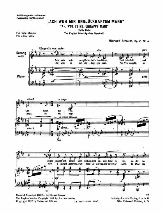 Complete Score (Low voice, transposed to D major)