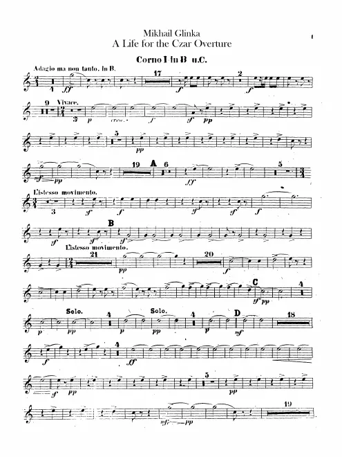 Horn 1, 2 (B♭, C), 3, 4 (G)