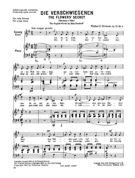 Complete Score (low voice, transposed to E minor)