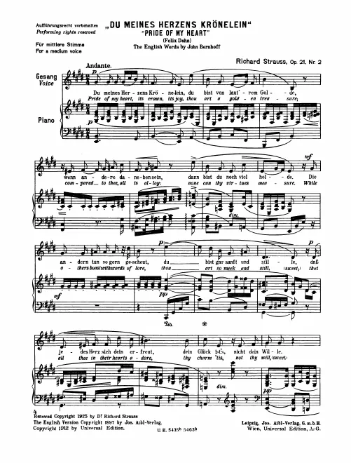 Complete Score (Medium voice, transposed to E major)
