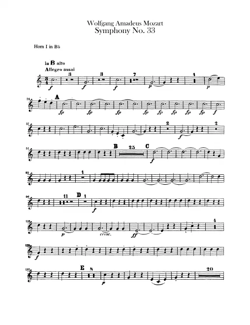 Horn 1 (B♭, E♭), 1 (F), 2 (B♭, E♭), 2 (F)