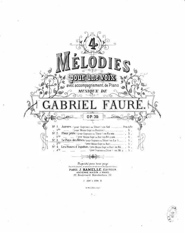 3. Le pays des rêves (Original key for high voice, A♭ major)