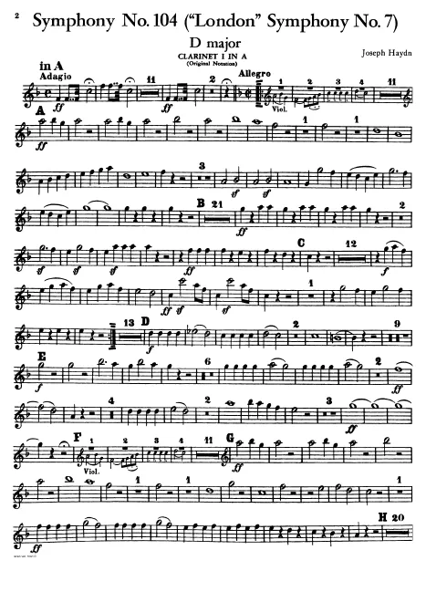 Clarinet 1 (A) (original), B♭ (transposed)