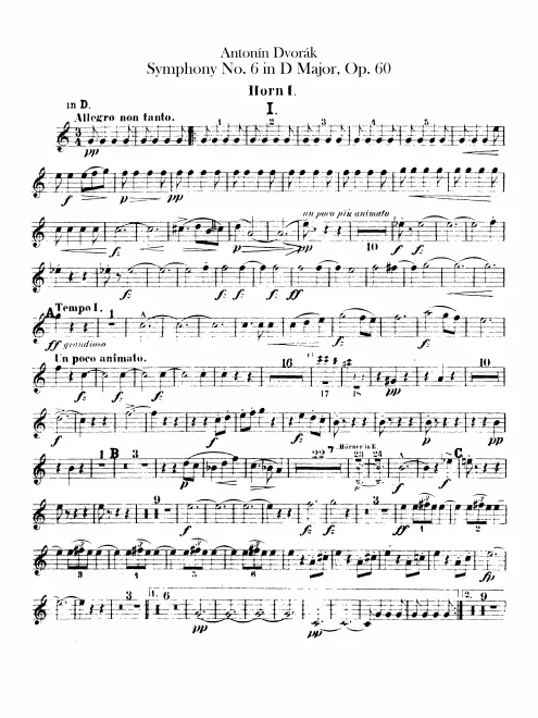 Horn 1, 2 (D, F, E), 3, 4 (E, B♭, D)