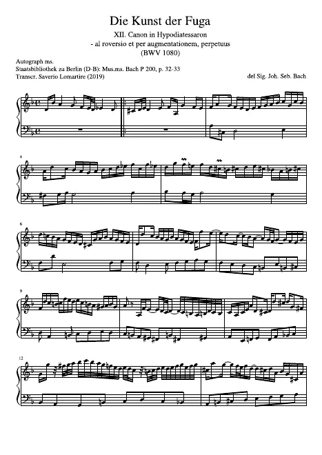 Canon in Hypodiatessaron, al roverscio e per augmentationem, perpetuus (No.12)
