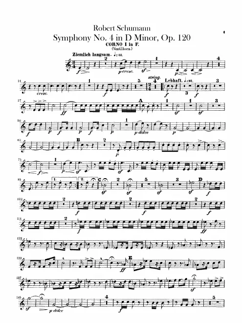 Horn 1, 2, 3, 4 (bar numbers added to 3, 4)