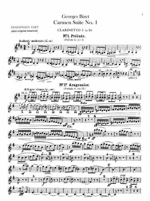 Clarinet 1, 2 (B♭, transposed) Clarinet 1, 2 (B♭, A)