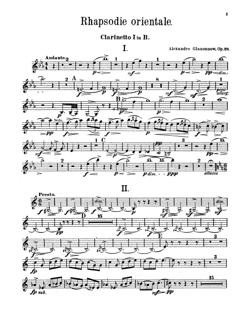 Clarinet 1 (B), 2 (A/B), Clarinet 3 (B)/Piccolo Clarinet (D), Bass Clarinet (B)