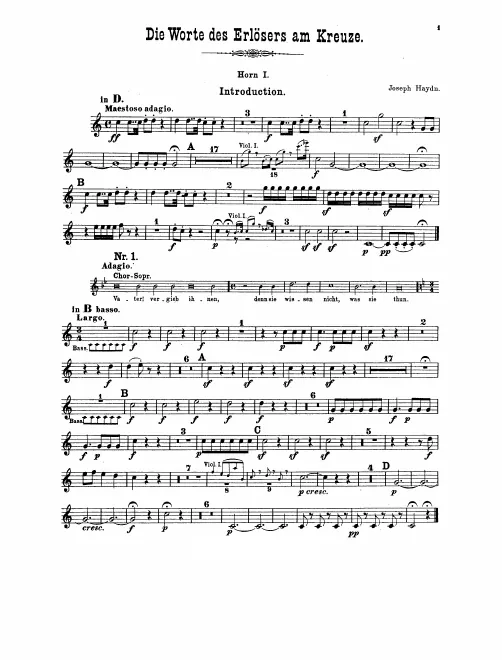 Horn 1, 2 (D/B♭ basso/E♭/C/E/F/A/G)
