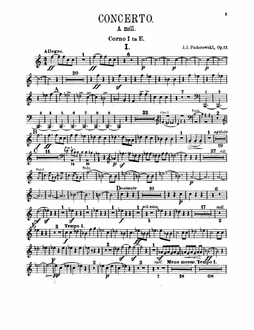 Horn 1, 2 (E), 3, 4 (F)