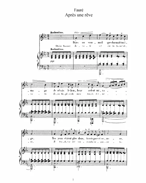 1. Après un rêve (, original key)
