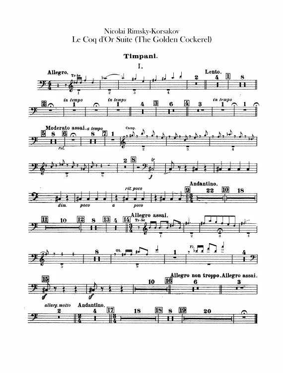 Timpani, Bells/Triangle/Tam-Tam, Bass Drum/Cymbals, Small Drum, Drum, Celesta/Bells