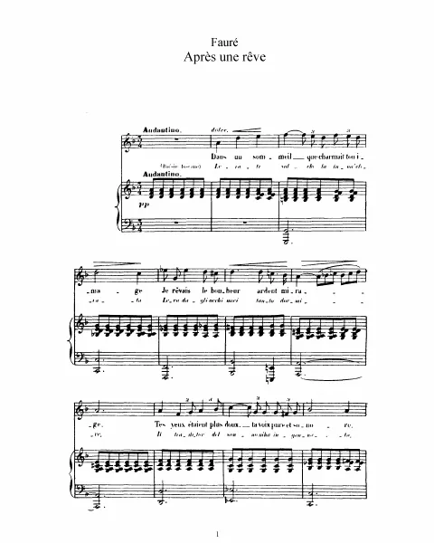 1. Après un rêve (Transposed to D minor)