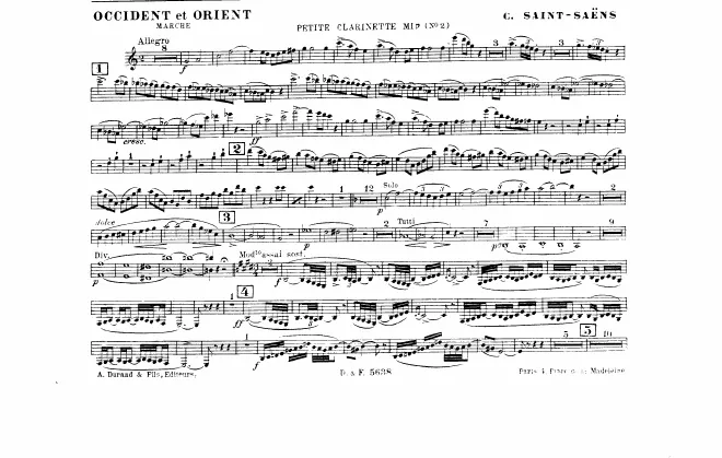 Piccolo Clarinet (E♭), Clarinet solo (B♭), Clarinet 1, 2 (B♭)