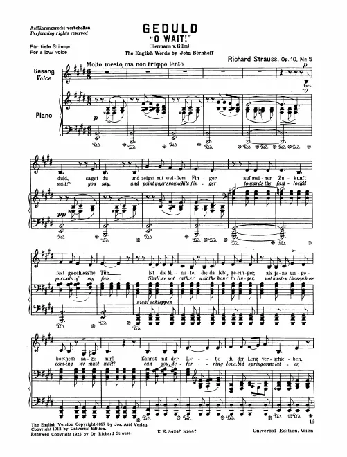 Complete Score (low voice, transposed to E major