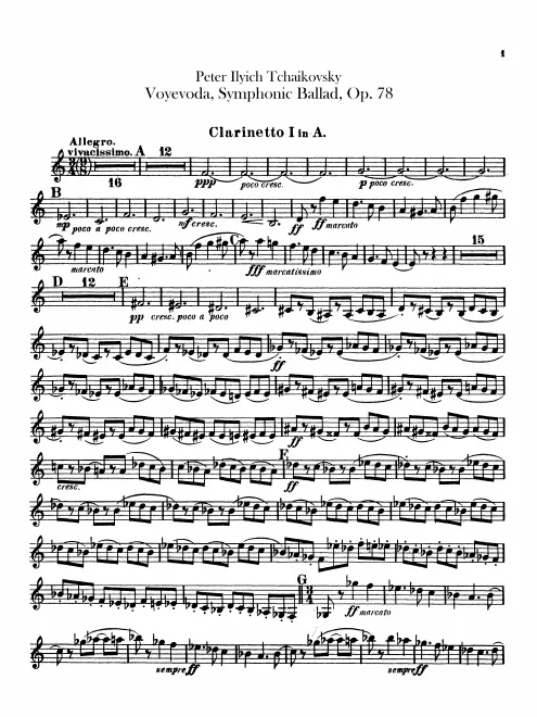 Clarinet 1, 2 (A), Bass Clarinet (B♭)