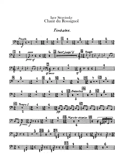 Timpani, Triangle, Tambourine, S.D./Tam-Tam, B.D./Cymbals