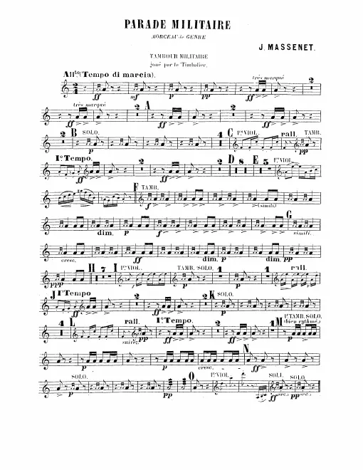 Snare Drum (played by Timpani), Snare Drums 1/2 (played by battery percussion)