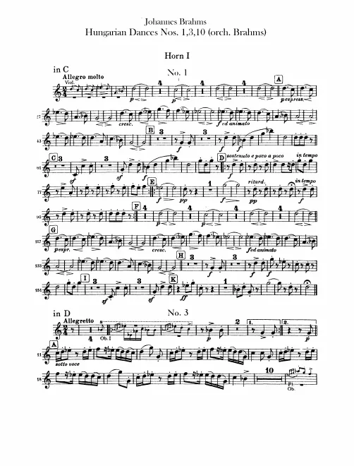 Horn 1, 2 (C, D, F), 3, 4 (E♭, F, B♭)