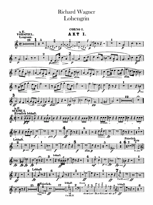 Horn 1, 2, 3, 4 (E, D, E♭, F, G, A♭, A, C, B♭)