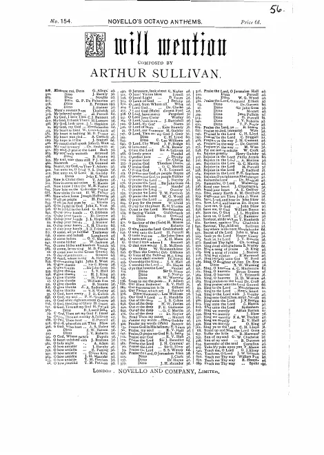 ''Novello's Octavo Anthems, No.154'' London: Novello and Co., n.d.[ca.1890].