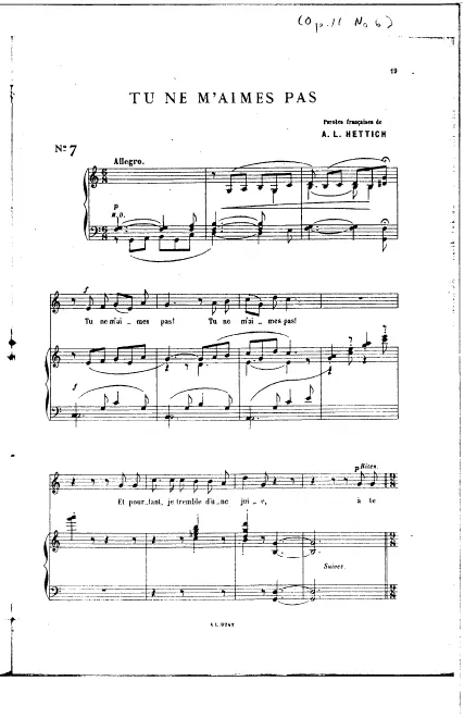 6. Tu ne m'aime pas (C major)