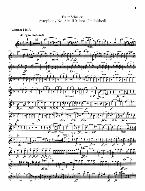 Clarinet 1 (A), 1 (B♭), 2 (A), 2 (B♭)