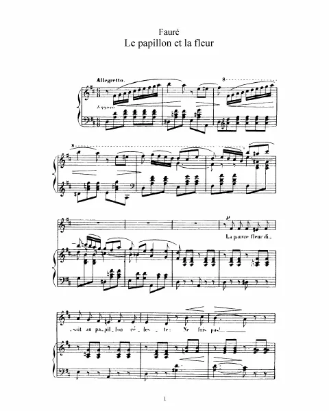 1. Le papillon et la fleur (D major, transposed)