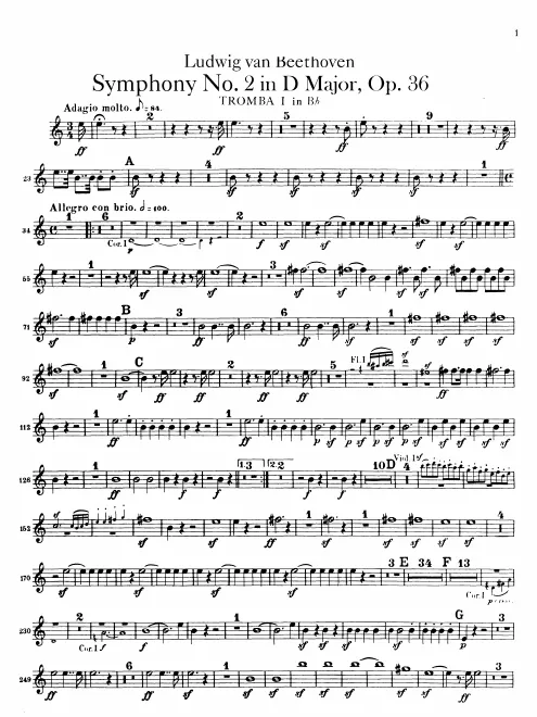 Trumpet 1, 2 (D, plus transposed B♭)