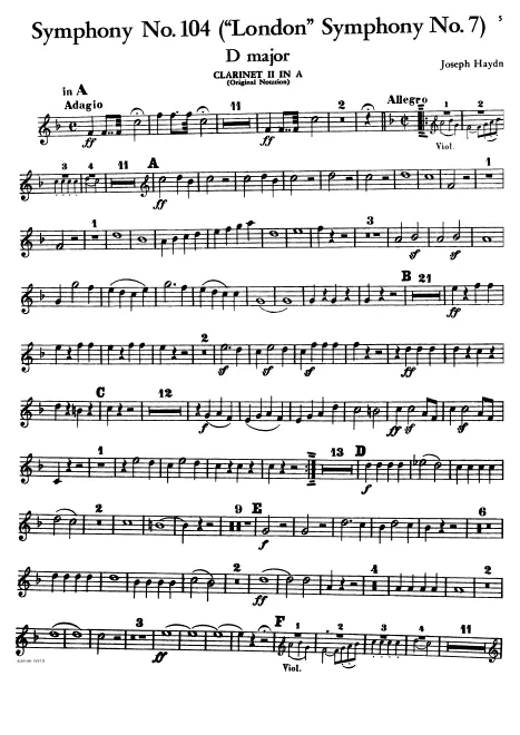 Clarinet 2 (A) (original), B♭ (transposed)