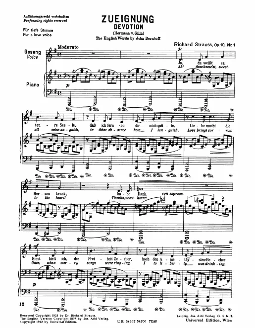 Complete Score (low voice, transposed to )