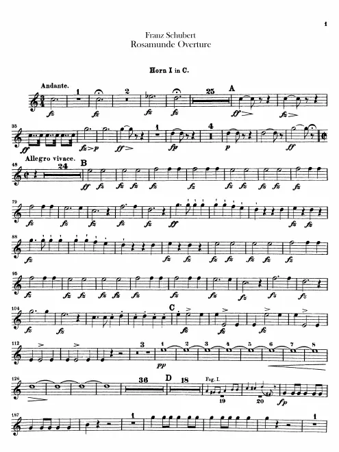 Horn 1, 2 (C), 3, 4 (E♭) (plus F transposed)