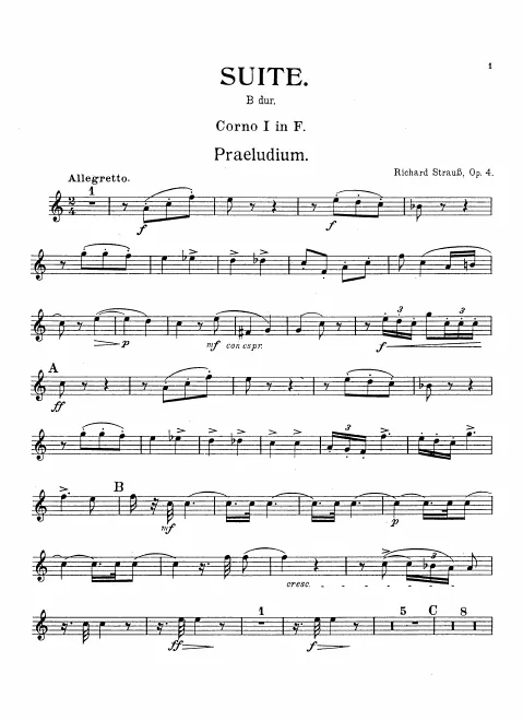 Horn 1, 2 (F), 3, 4 (C/B♭ basso)