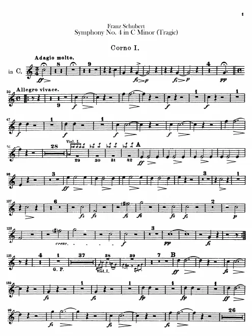 Horn 1 (C, A♭), 2 (C, A♭), 3 (E♭), 4 (E♭)
