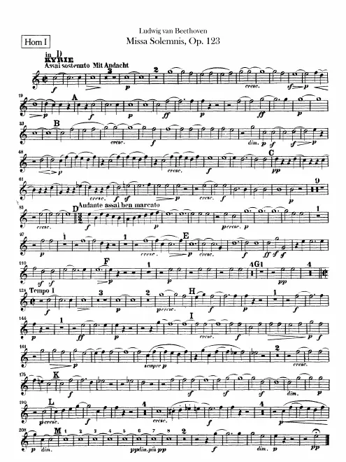 Horn 1, 2 (B♭/D/E♭/E/F/G), 3, 4 (D/E♭)