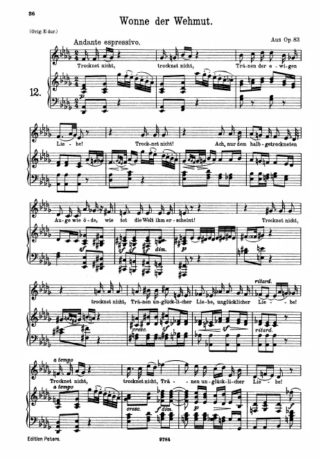 1. Wonne der Wehmut (medium/low voice, transposed to D♭ major)