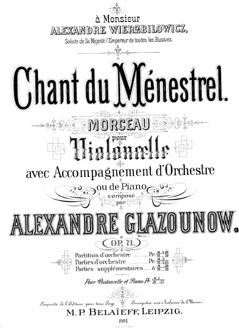 First page of Chant du ménestrel pour Violoncelle et Orchestre