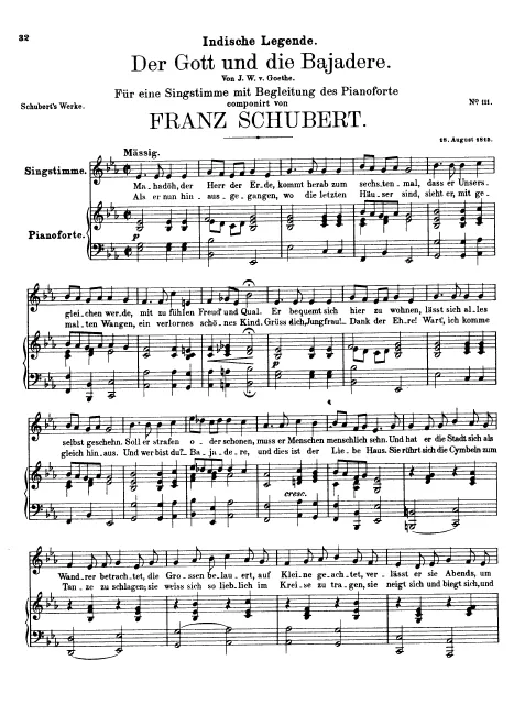First page of Der Gott und die Bajadere, D.254