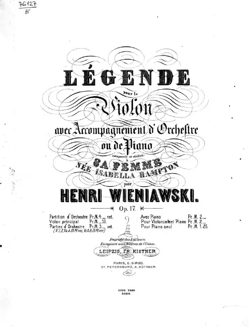 First page of Légende pour le violon avec accompagnement d'orchestre ou de piano