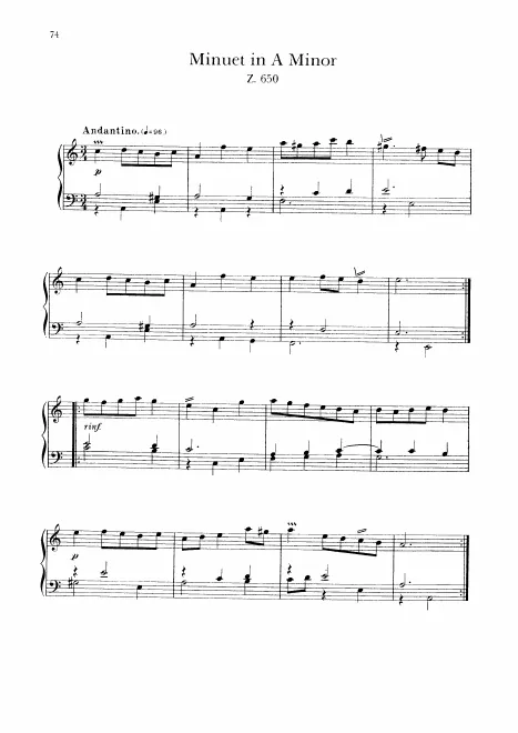 First page of Minuet in A minor