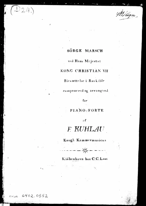 First page of Sørge Marsch ved Hans Majestæt Kong Christian VII, WoO 205