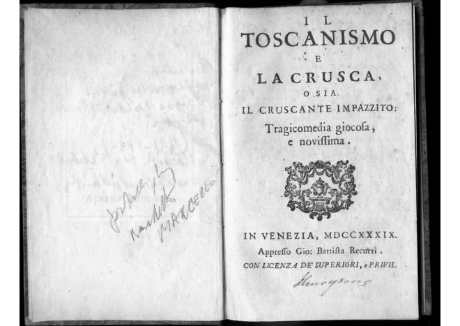First page of Il toscanismo e la crusca