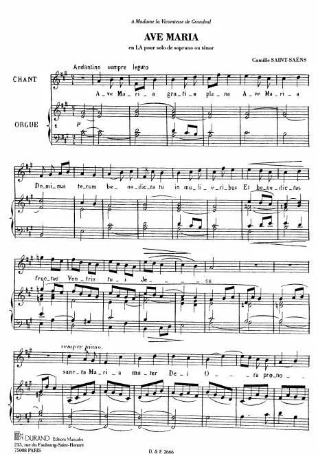 First page of Ave Maria in A (1865)