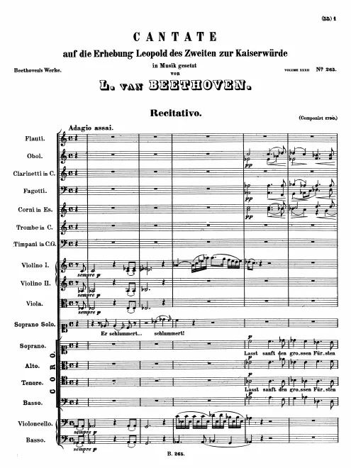 First page of Cantata on the Accession of Emperor Leopold II