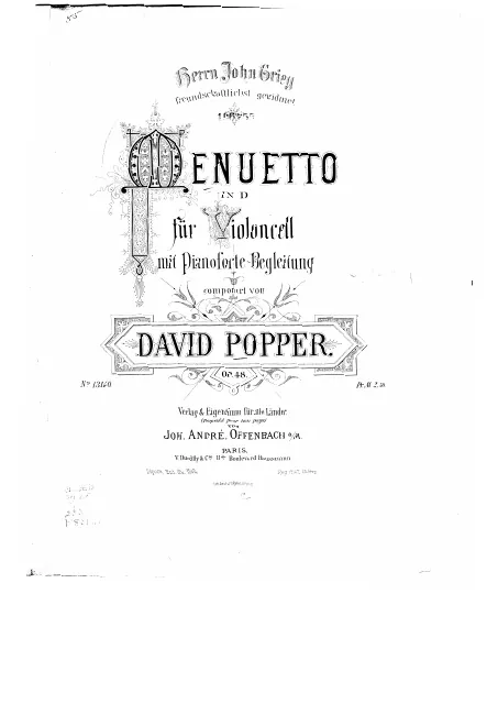 First page of Menuetto in D for Cello and Piano