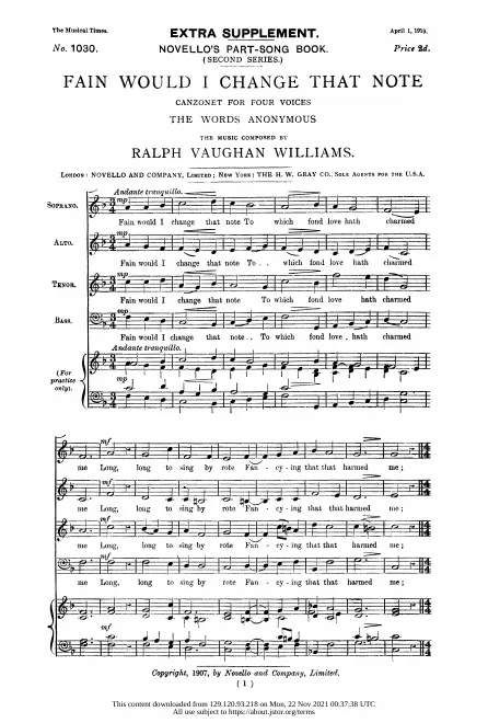 First page of Fain Would I Change That Note