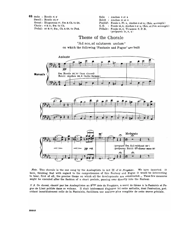 First page of Fantasie und Fuge über den choral Ad nos, ad salutarem undam für Orgel oder Pedalflügel