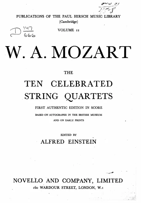 First page of Celebrated String Quartets