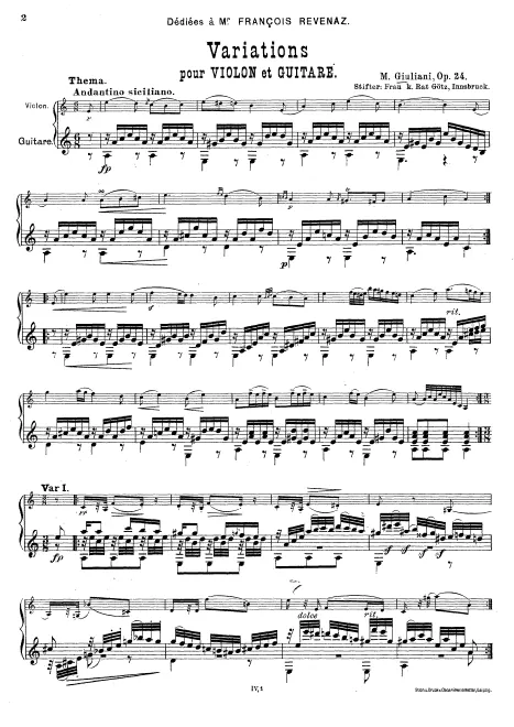 First page of Variations for Violin and Guitar