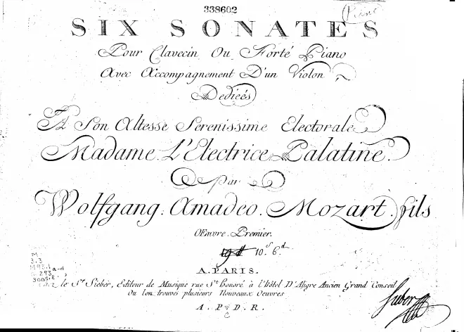 First page of 6 Sonates pour clavecin ou forté piano avec accompagnement d'un violon